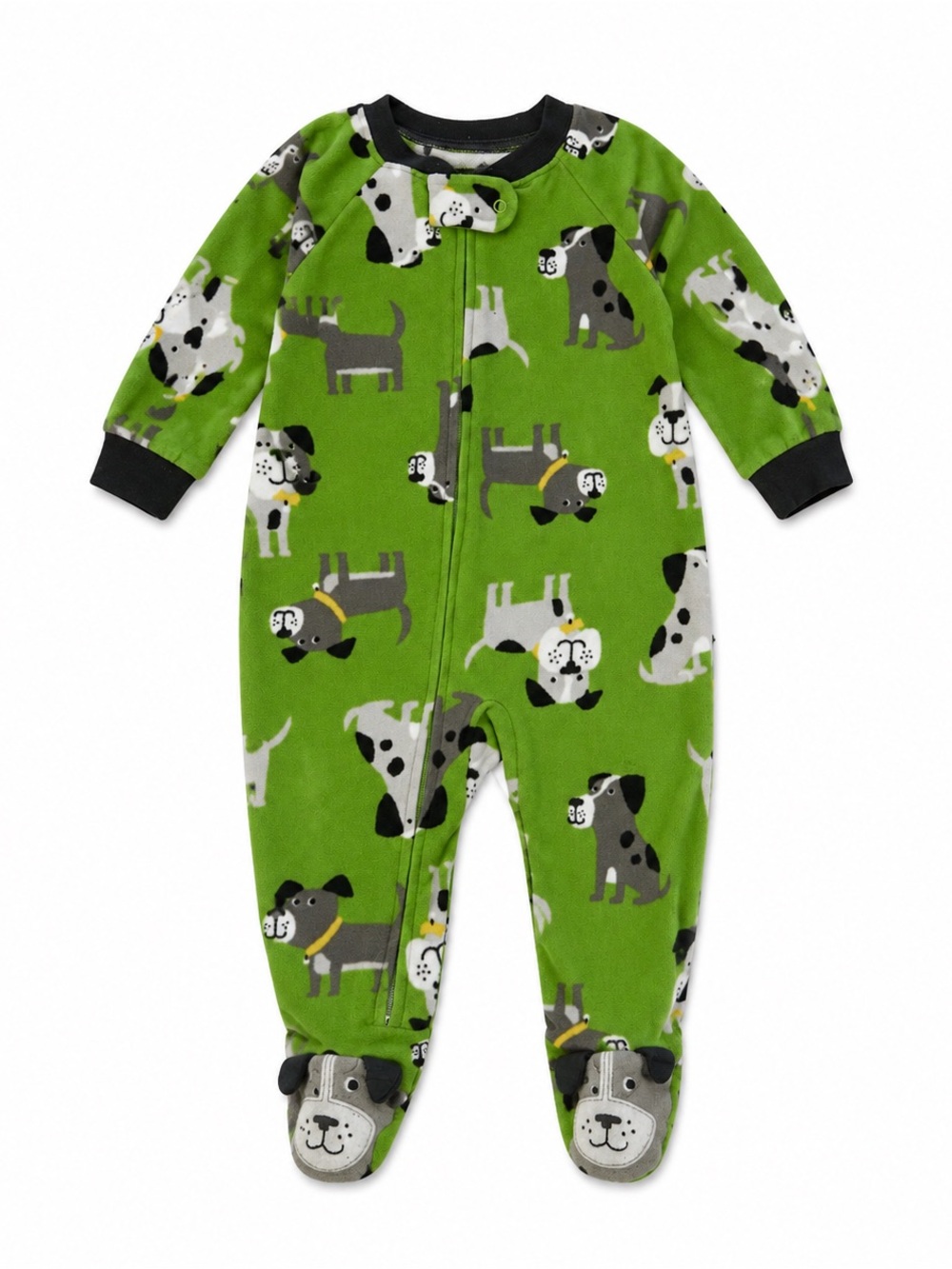 Carter's Green Puppy Print Fleece Footed One-Piece